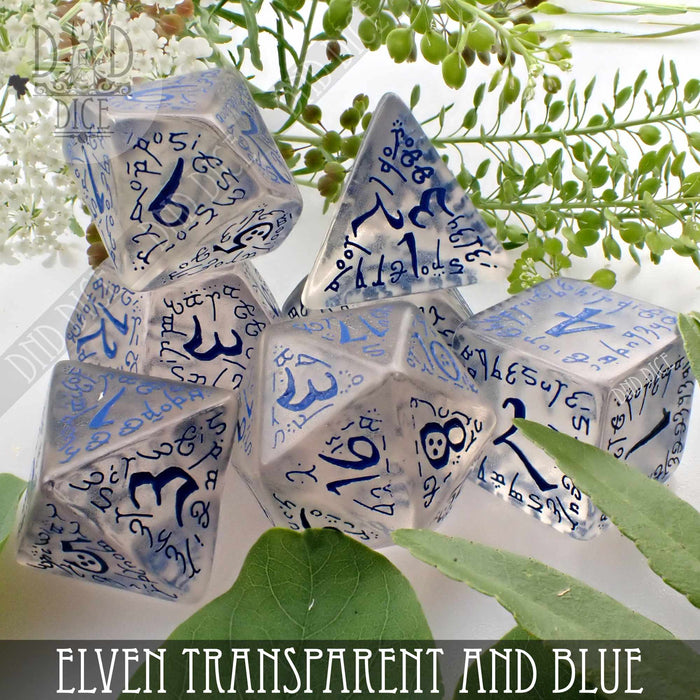 DND DICE Elven Transparent & Blue Dice Set