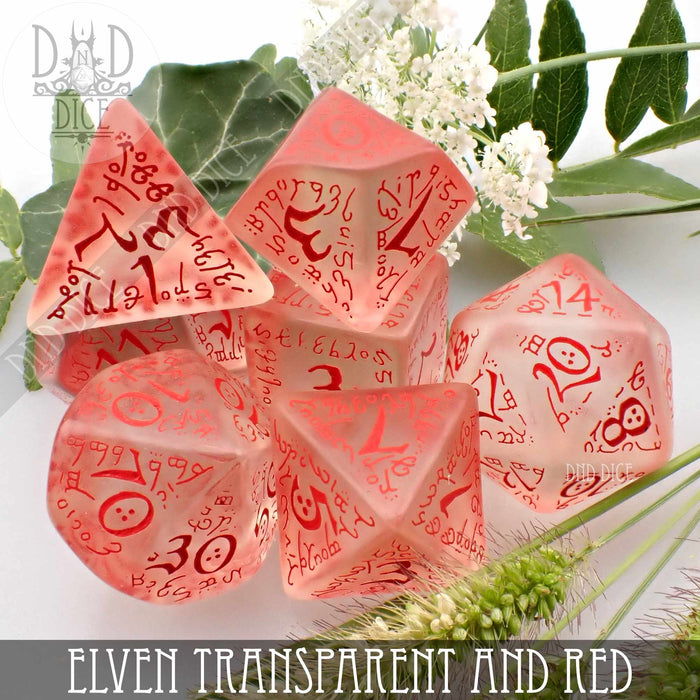 DND DICE Elven Transparent & Red Dice Set