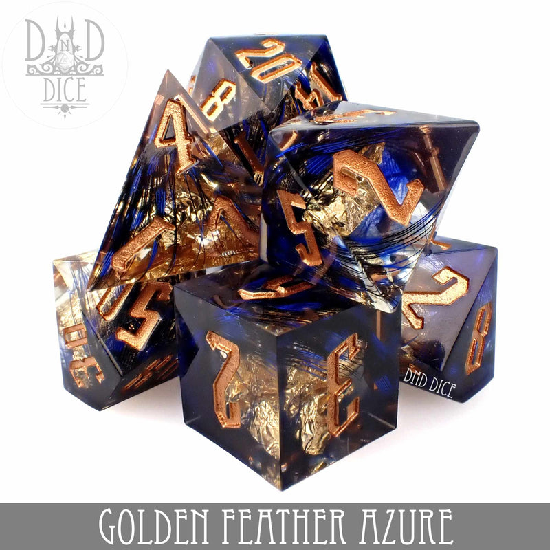 DND DICE Golden Feather Azure Handmade Dice Set