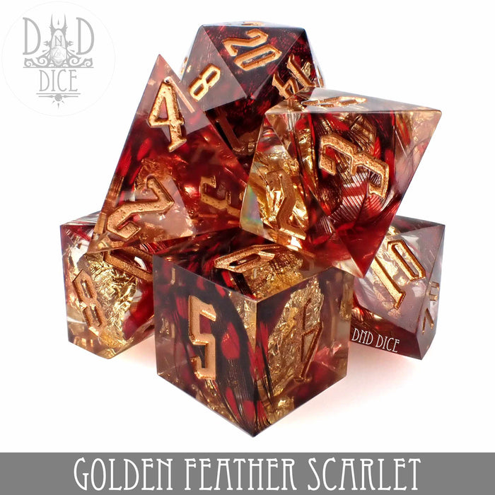 DND DICE Golden Feather Scarlet Handmade Dice Set