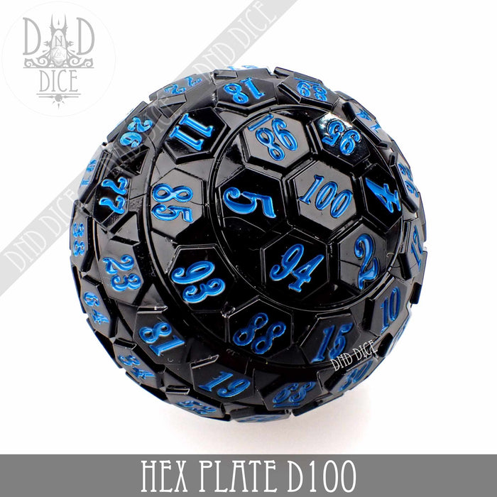 DND DICE Hex Plate D100 Black With Blue (45mm)