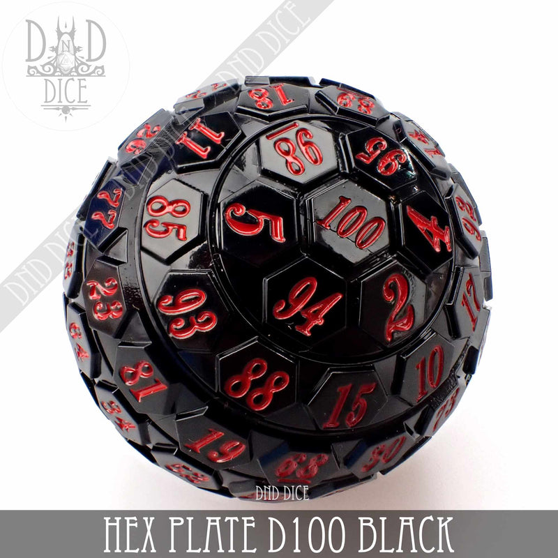DND DICE Hex Plate D100 Black with Red (45mm)