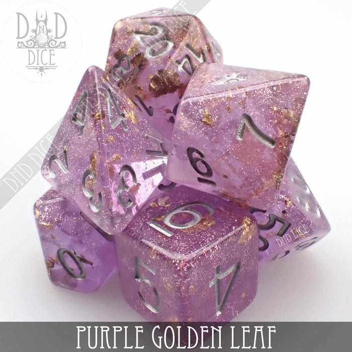 DND DICE Purple Golden Leaf Dice Set