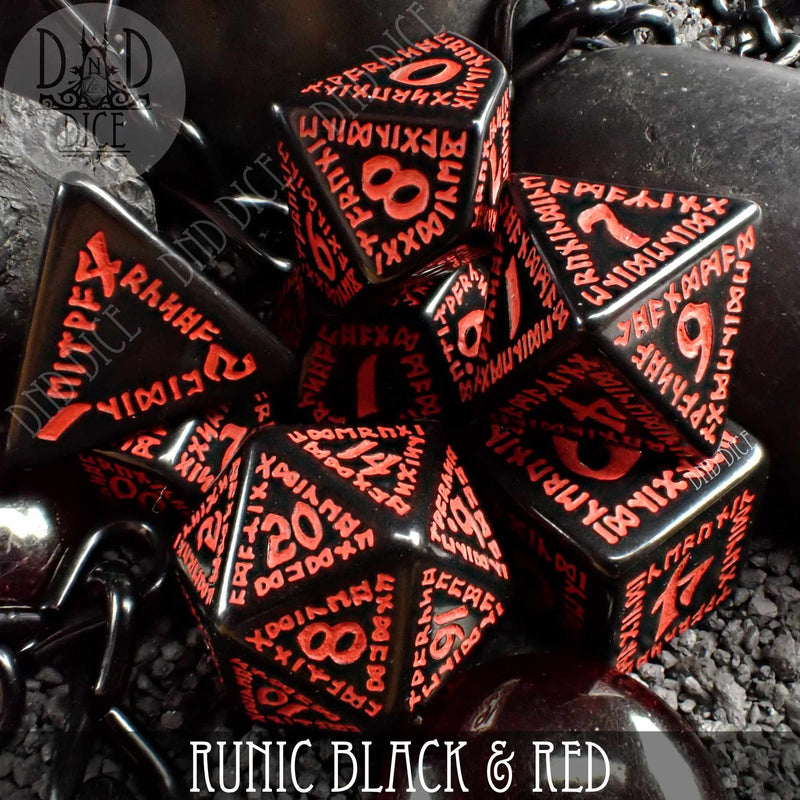 DND DICE Runic Black & Red Dice Set