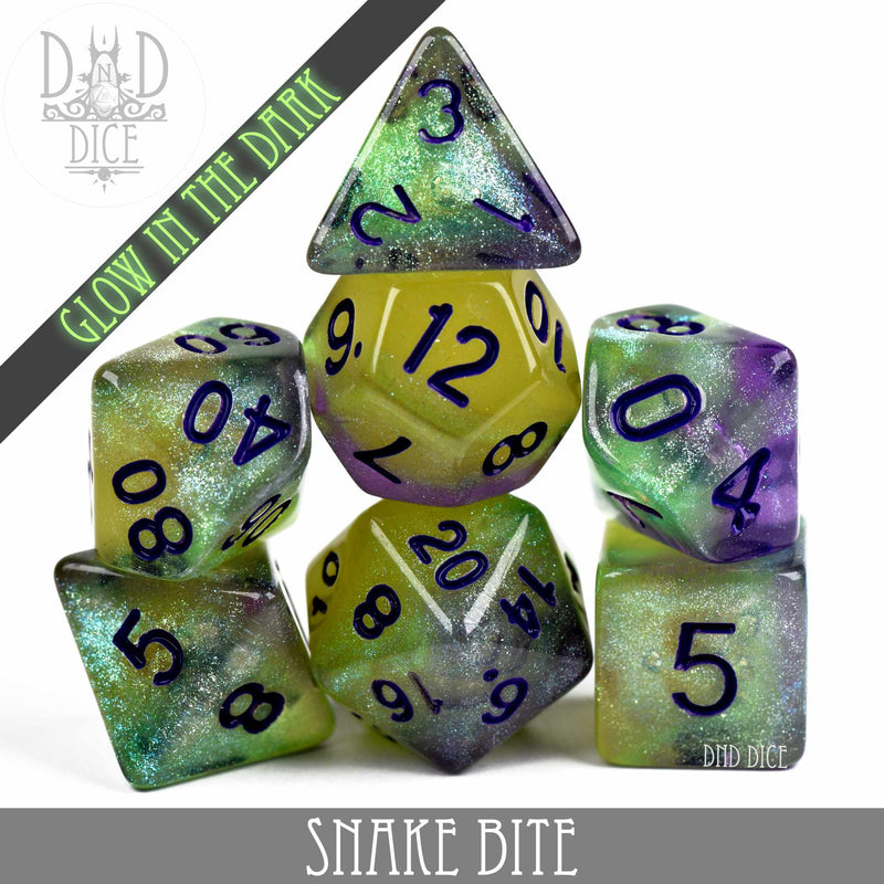 DND DICE Snake Bite Glow in the Dark Dice Set