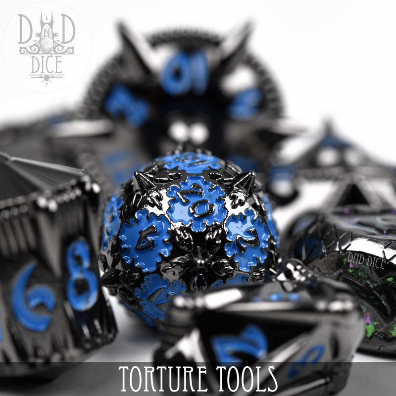 DND DICE Torture Tools Blue - Metal Dice Set