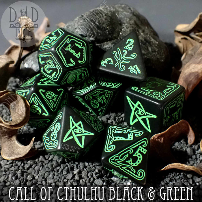 DND DICE Call of Cthulhu Black & Green Dice Set
