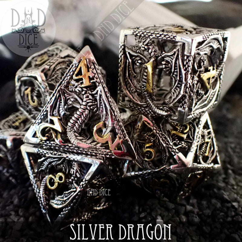 DND DICE Silver Dragon Metal Dice Set (Gift Box)