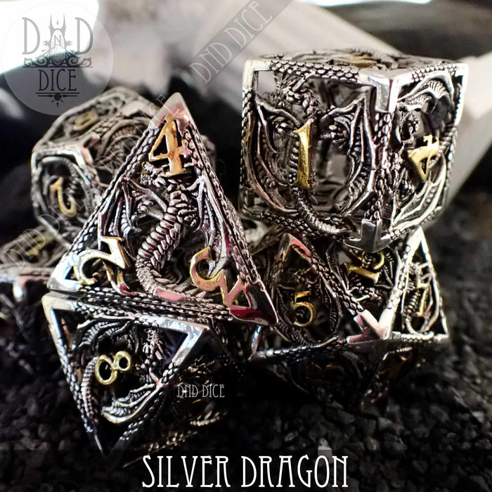 DND DICE Silver Dragon Metal Dice Set (Gift Box)