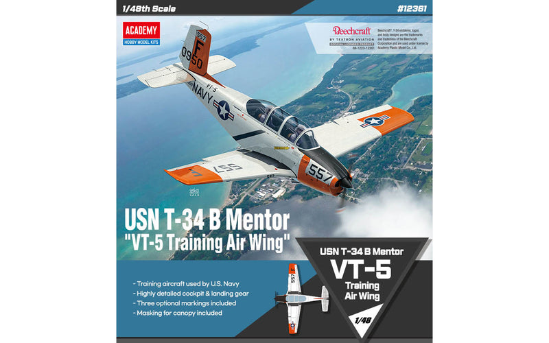 ACADEMY 12361 1/48 USN T-34B Mentor Training Air Wing Model Aircraft Kit