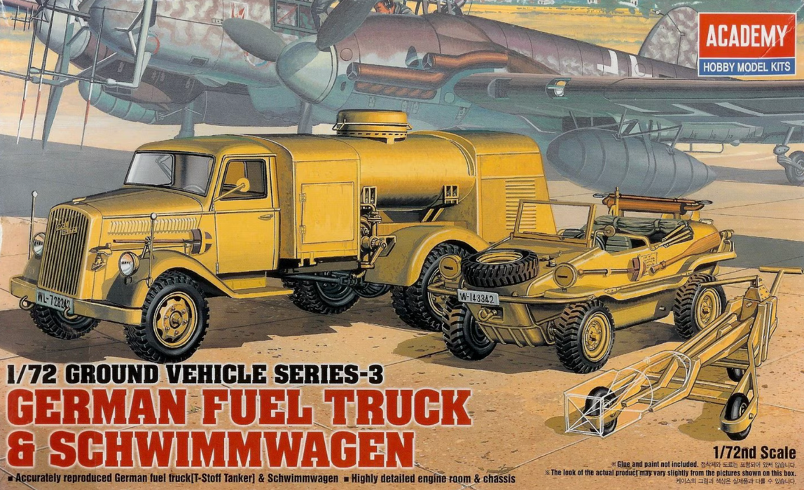ACADEMY 13401 1/72 WWII German Fuel Truck & Schwimmwagen Model Kit