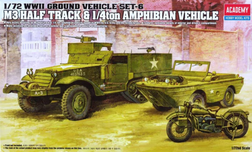 ACADEMY 13408 1/72 M3 Half Track & 1/4ton Amphibian Vehicle Model Kit