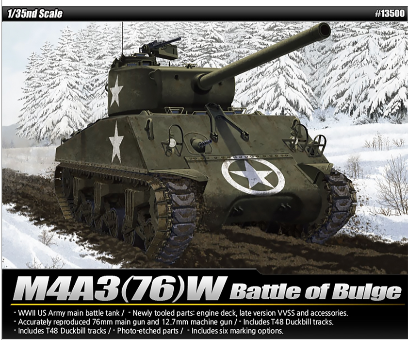 ACADEMY 13500 1/35 US M4A3 (76)W Battle of the Bulge Tank Model Kit