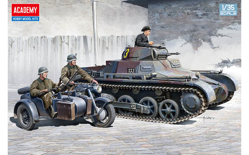ACADEMY 13556 1/35 German Panzer I Ausf. B Tank & Motorcycle Model Kit