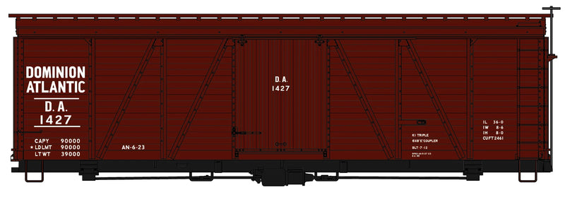 Accurail 1188 HO Scale 36' Fowler Wood Boxcar Kit Dominion Atlantic DA 1427
