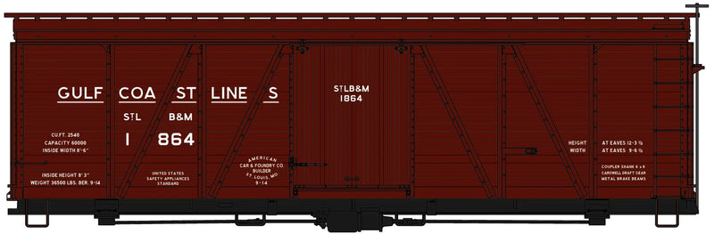 Accurail 1189 HO Scale 36' Fowler Wood Boxcar Kit STLB&M Gulf Coast Lines