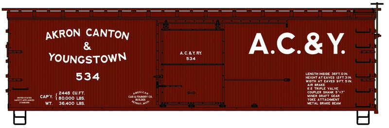 Accurail 1712 HO Scale 36' Double Sheathed Wood Boxcar Kit Akron, Canton & Youngstown AC&Y 534