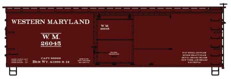 Accurail 1717 HO Scale 36' Double Sheathed Wood Boxcar Kit Western Maryland WM 26045