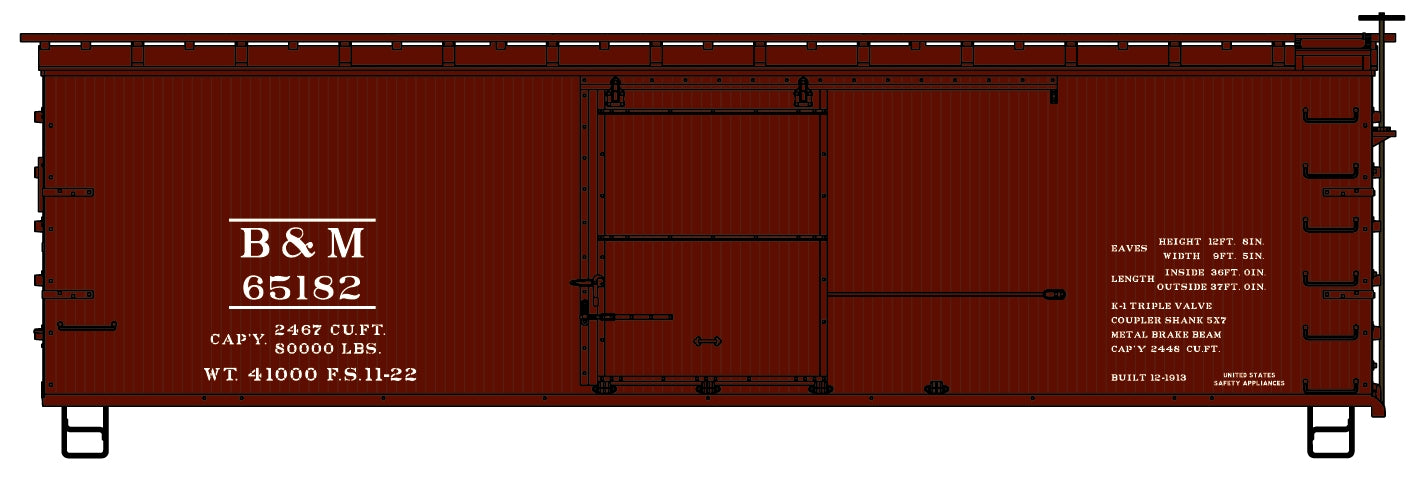 Accurail 1809 HO Scale 36' Wood Boxcar Kit  Boston & Maine B&M 65182