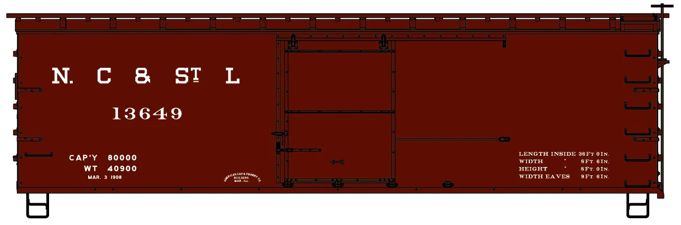 Accurail 1810 HO Scale 36' Wood Boxcar Kit Nashville, Chattanooga & St. Louis NC&StL 13649