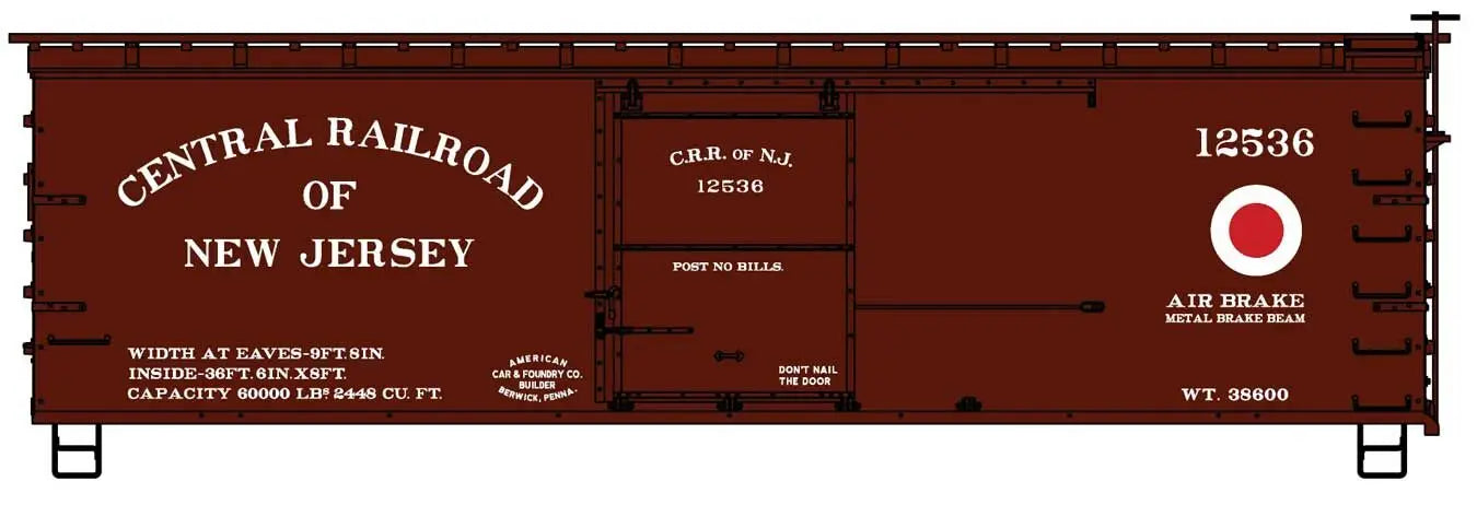 Accurail 1812 HO Scale 36' Double Sheathed Wood Boxcar Kit Central Railroad of New Jersey CNJ 125636