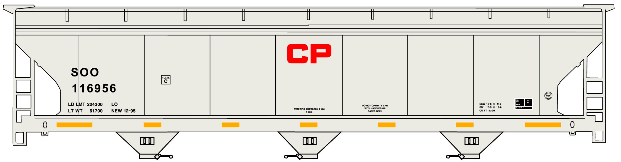 Accurail 2116 HO Scale ACF 3 Bay Covered Hopper Kit Canadian Pacific SOO 116956