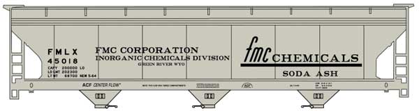 Accurail 2120 HO Scale ACF 3 Bay Covered Hopper Kit FMC Chemicals FMLX 45018