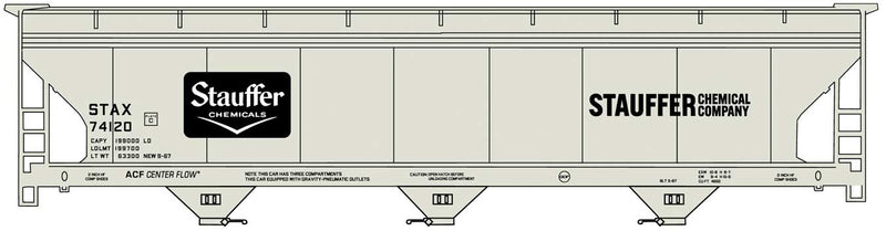 Accurail 2121 HO Scale ACF 3 Bay Covered Hopper Kit Stauffer Chemicals STAX 74120