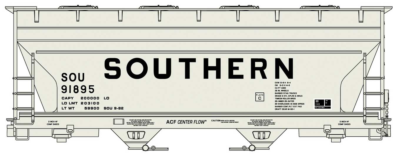 Accurail 2213 HO ACF 2-Bay Covered Hopper Kit Southern Railway 91895