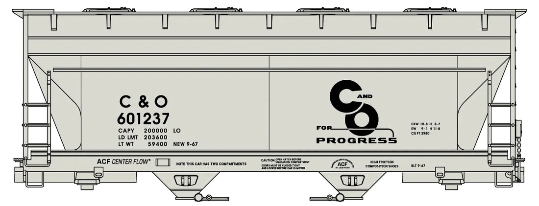 Accurail 2219 HO Scale ACF 2 Bay Covered Hopper Kit Chesapeake & Ohio C&O 601237