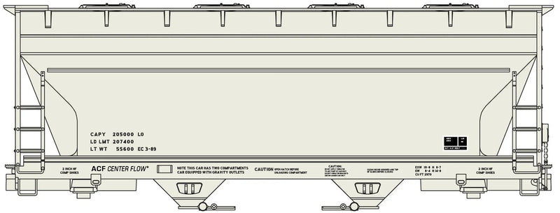 Accurail 2292 HO ACF 2-Bay Covered Hopper Kit Gray Data Only with COTS