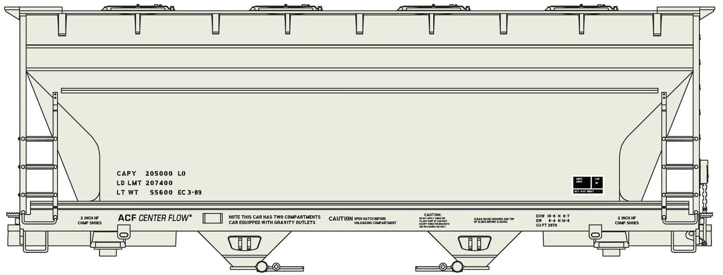 Accurail 2292 HO ACF 2-Bay Covered Hopper Kit Gray Data Only with COTS