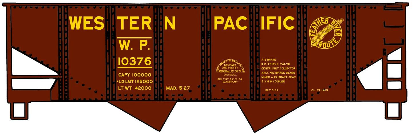 Accurail 2436 HO Scale USRA 55 Ton 2 Bay Open Hopper Kit Western Pacific WP 10376 (Small Feather Logo)