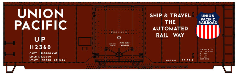Accurail 3128 HO Scale AAR 40' Plug Door Boxcar Kit Union Pacific UP 112360 (Ship & Travel Automated Slogan)