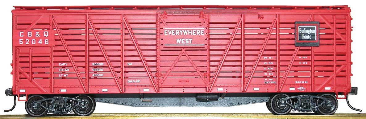 Accurail 4744 HO Scale 40' Wood Stock Car Kit Chicago, Burlington & Quincy CB&Q 52046