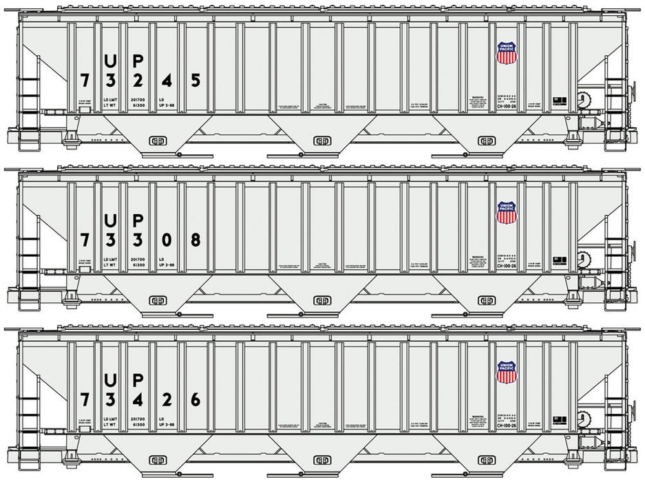 Accurail 8138 HO Scale PS 4750 Covered Hopper Kit 3 Pack Union Pacific UP