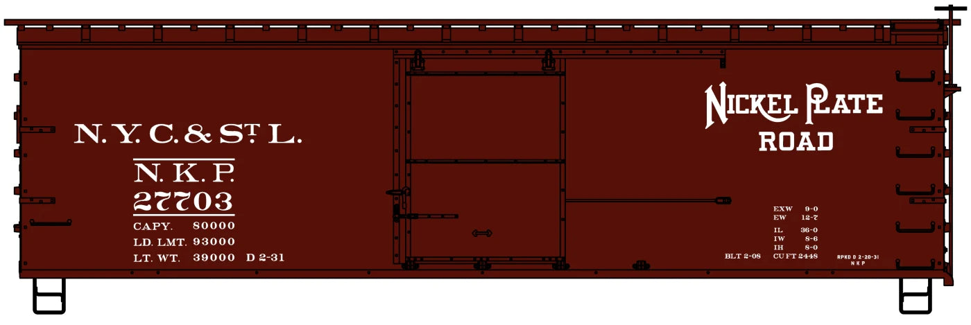 Accurail 81403 HO Scale 36' Double Sheath Boxcar Kit Nickel Plate Road NKP 27703