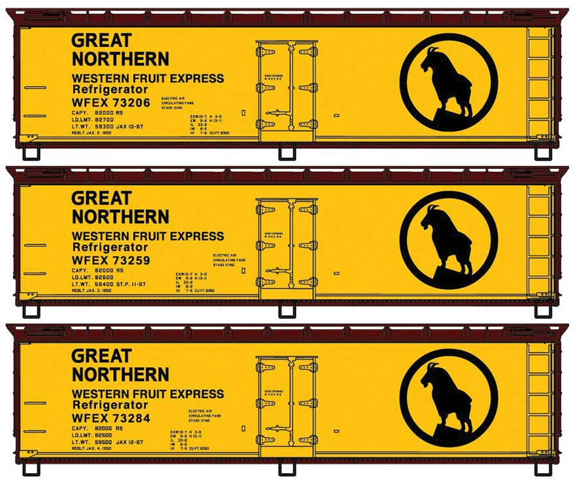 Accurail 8150 HO Scale 40' Wood Reefer Kit 3 Pack Great Northern WFEX (Rocky Logo)