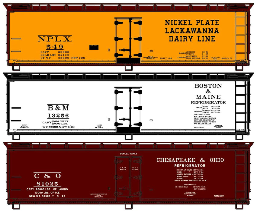 Accurail 8156 HO Scale 40' Wood Reefer Kit (C&O, B&M, Lackawanna) 3 Car Set