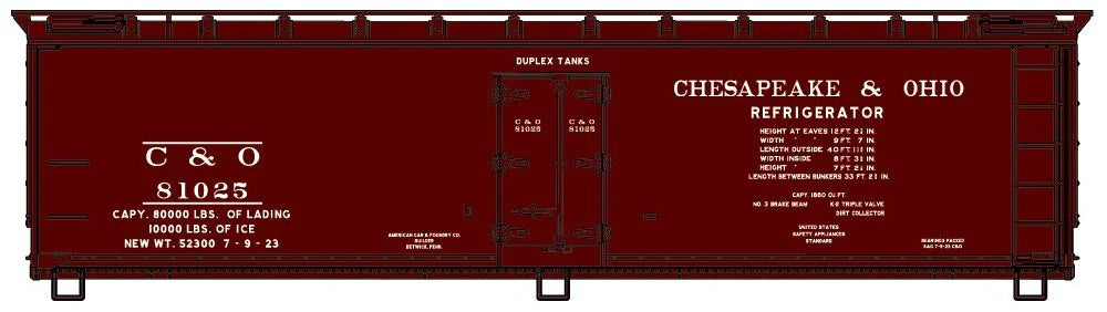 Accurail 81563 HO Scale 40' Wood Reefer Kit Chesapeake & Ohio C&O