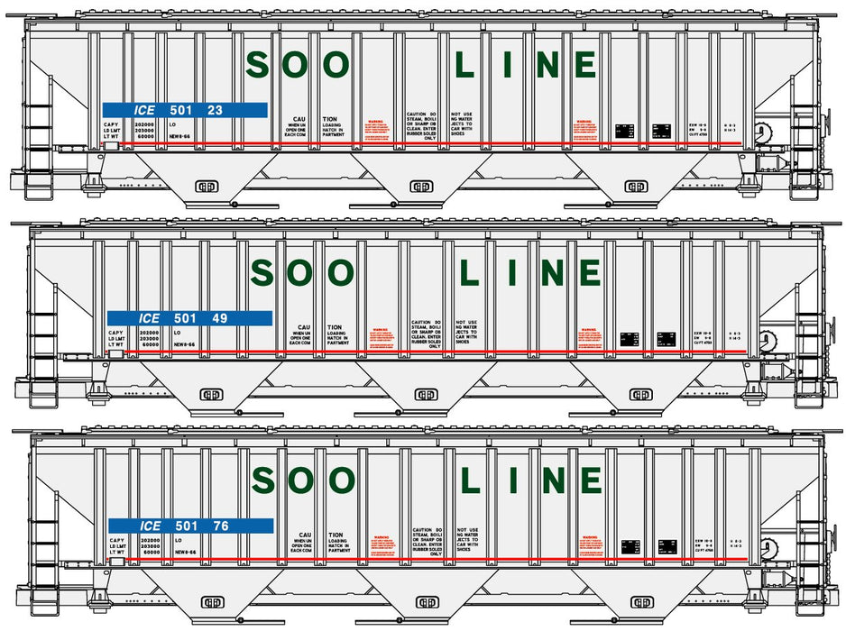 Accurail 8157 HO Scale 4750 CoveredHopper Kit 3 ICE Ex-SOO Line 3 Car Set