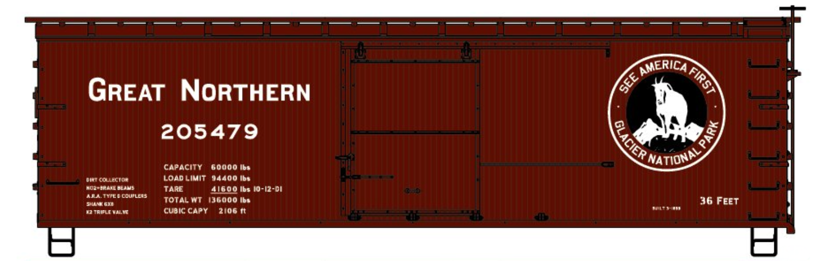 Accurail 81581 HO Scale 36' Wood Boxcar Kit Great Northern GN