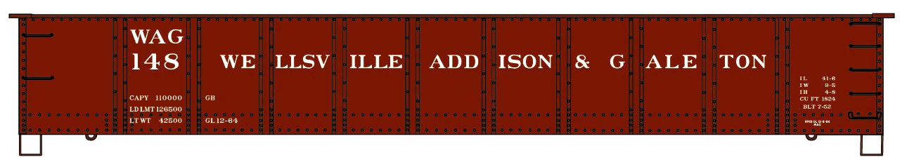 Accurail 81602 HO Scale 41' AAR Steel Gondola Kit Wellsville, Addison & Galeton WAG 148
