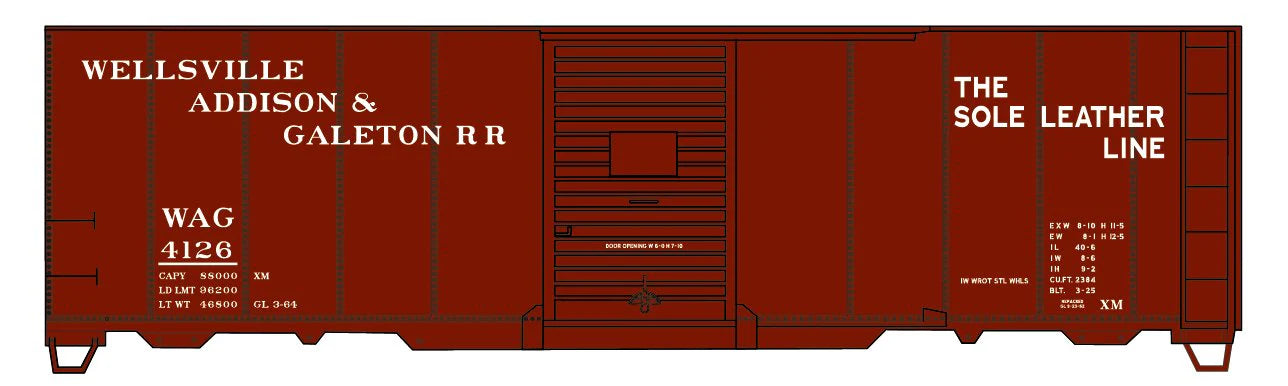 Accurail 81603 HO Scale 40' AAR Steel Boxcar Kit Wellsville, Addison & Galeton WAG 4126