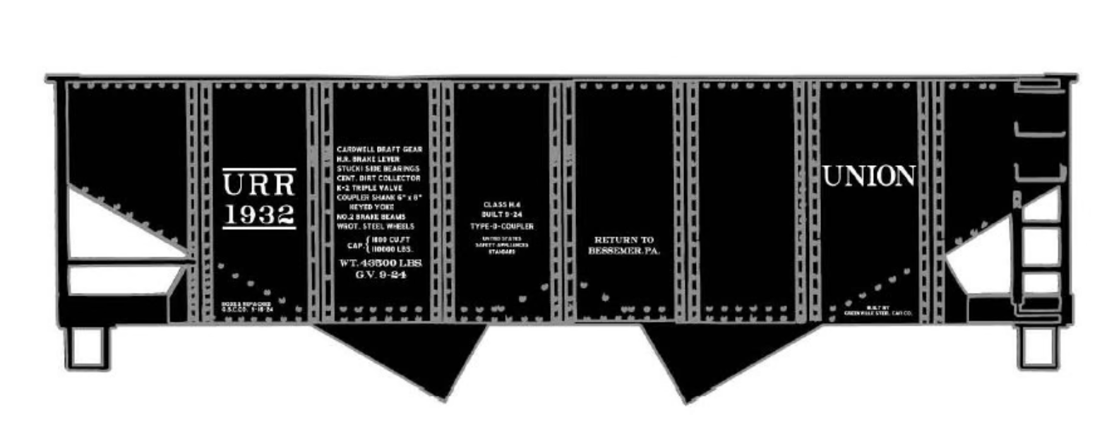 Accurail 81653 HO Scale USRA Twin Hopper Kit Union Railroad 8640 (Early Scheme)