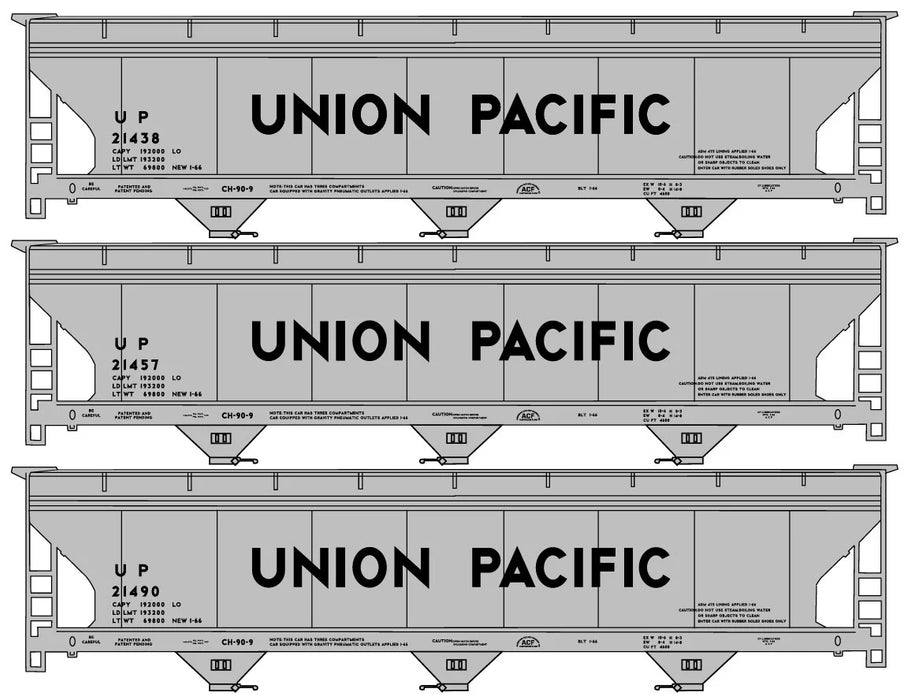 Accurail 8166 HO Scale ACF 3 Bay Covered Hopper Kit 3 Pack Union Pacific UP