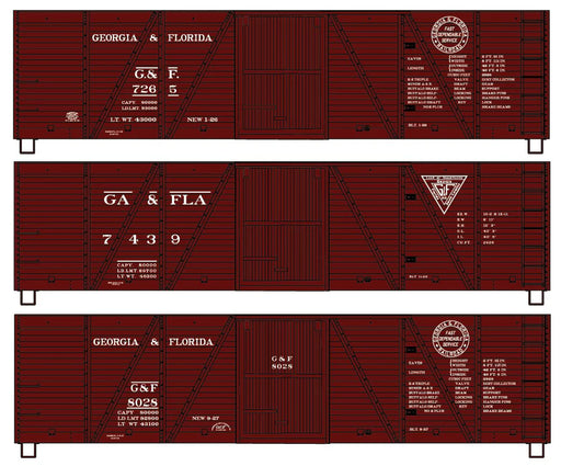 Accurail 8168 HO Scale 40' 6 Panel Boxcar Kit 3 Pack Georgia & Florida G&F