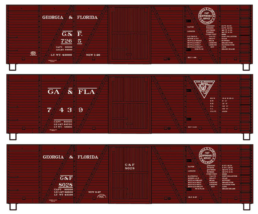 Accurail 8168 HO Scale 40' 6 Panel Boxcar Kit 3 Pack Georgia & Florida G&F