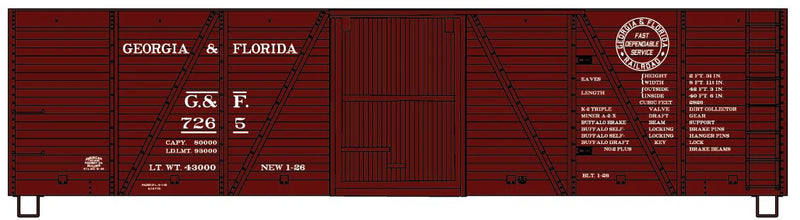 Accurail 81681 HO Scale 40' 6 Panel Boxcar Kit Georgia & Florida G&F 7200 (As-Delivered 1926 Scheme)