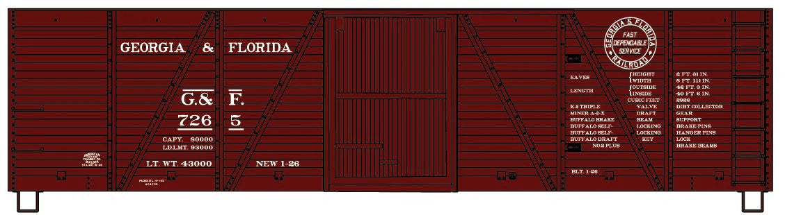 Accurail 81681 HO Scale 40' 6 Panel Boxcar Kit Georgia & Florida G&F 7200 (As-Delivered 1926 Scheme)
